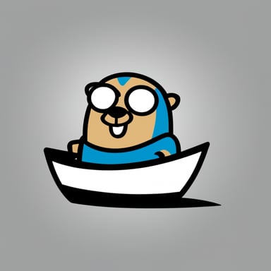 Go Blue Gopher as a leader of fleets of boats for a simple and minimalistic logo without background (background is white) and without color.