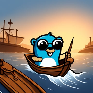 Logo of the main Go Blue Gopher on a boat pointing a direction.