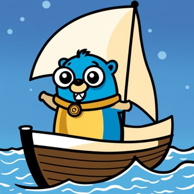 Logo of the main Go Blue Gopher on a boat pointing a direction.