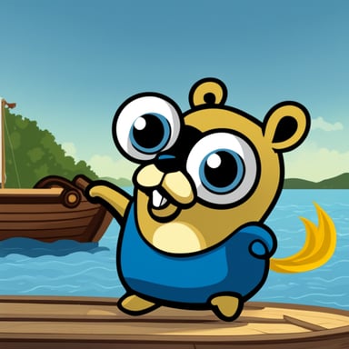 Logo of the main Go Blue Gopher on a boat pointing a direction.