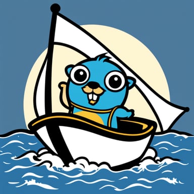 Logo of the main Go Blue Gopher on a boat pointing a direction.