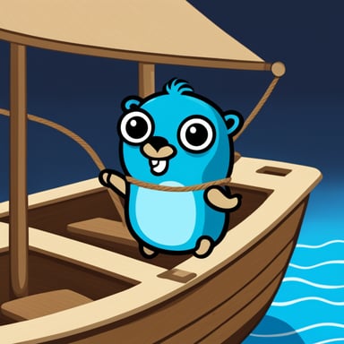 Go Blue Gopher, the main mascot of the Golang language, but on a boat pointing the direction.