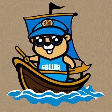 Round logo of Go Blue Gopher, the mascot, on a boat pointing the direction as a logo with a white background.