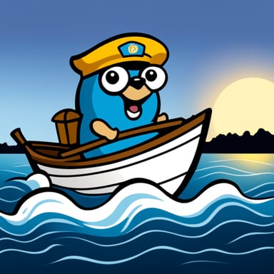 Round logo of Go Blue Gopher, the mascot, on a boat pointing the direction as a logo with a white background.