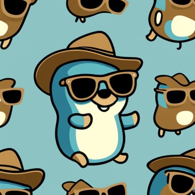 A classic Go Blue Gopher features vintage tones and detailed textures, wearing sunglasses.