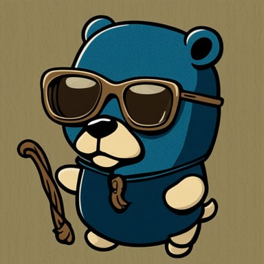 A classic Go Blue Gopher features vintage tones and detailed textures, wearing sunglasses.