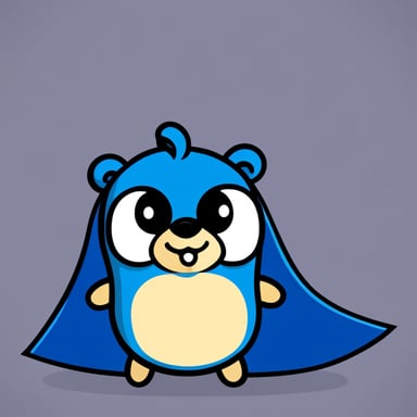 A cheerful Go Blue Gopher with bold lines and vibrant colors, simple cartoonish style wearing a dark blue superhero cape.