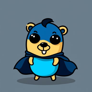 A cheerful Go Blue Gopher with bold lines and vibrant colors, simple cartoonish style wearing a dark blue superhero cape.