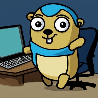 Go Blue Gopher sleeping next to a computer, bored.