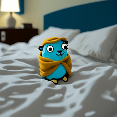 Go Blue Gopher asleep in bed.