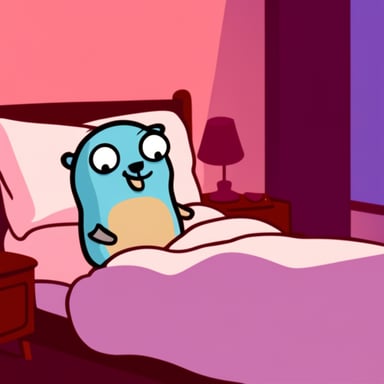 Go Blue Gopher asleep in bed, not smiling.