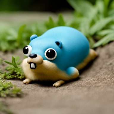 A very bored looking Go Blue Gopher laying down on its belly.