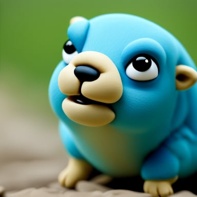 A very bored looking Go Blue Gopher laying down on its belly.