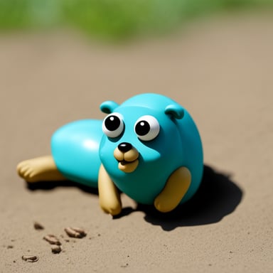 A very bored looking Go Blue Gopher laying down on its belly.