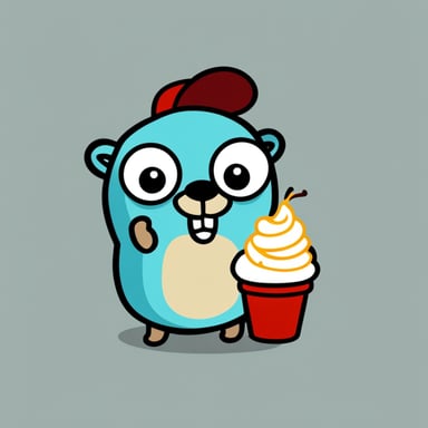 Go blue gopher enjoys eating ice cream.