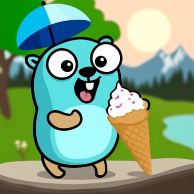 Go blue gopher enjoys eating ice cream.