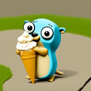 Go blue gopher enjoys eating ice cream.