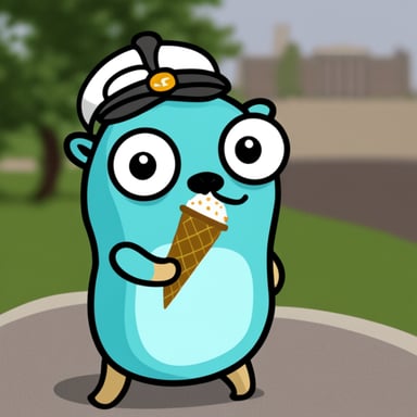 Go blue gopher enjoys eating ice cream.
