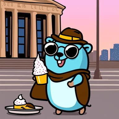 Go Blue Gopher eating ice, cream at Berlin.