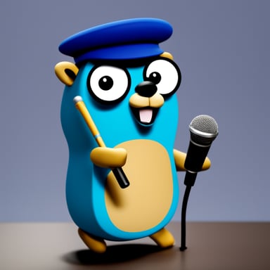 Go Blue Gopher is holding a microphone.