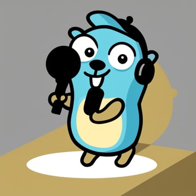 Go blue gopher holding a microphone.