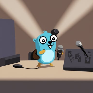 Go blue gopher holding a microphone.