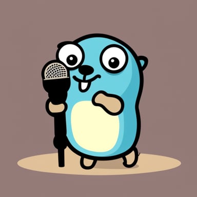 Go blue gopher holding a microphone.