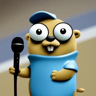 Go Blue Gopher holding a microphone.