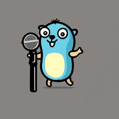 Go Blue Gopher holding a microphone.