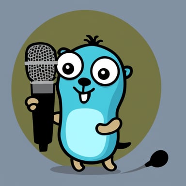 Go Blue Gopher holding a microphone.