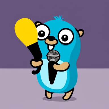 Go Blue Gopher holding a microphone.
