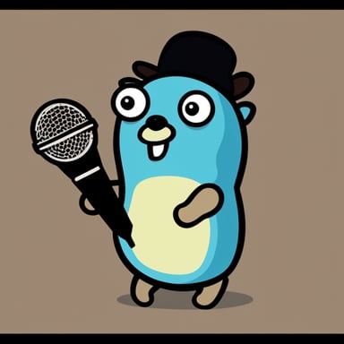 Go Blue Gopher holding a microphone.