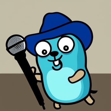 Go Blue Gopher holding a microphone.