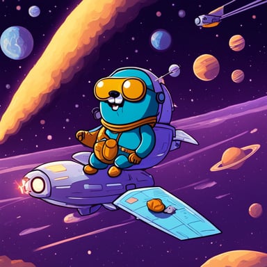Go Blue Gopher pilots a spacecraft on an adventurous journey across the galaxy.