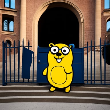 In Berlin, in front of the gate, stands the go blue gopher.