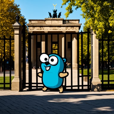 In Berlin, in front of the gate, stands the go blue gopher.