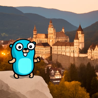 Go Blue Gopher is exploring Germany.