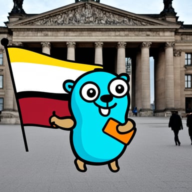 Go Blue Gopher with the German flag in Berlin.