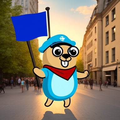 Go Blue Gopher with the German flag in Berlin.