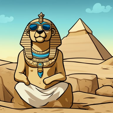 Go blue gopher as a pharaoh in Egypt on top of the Sphinx.