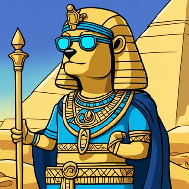 Go blue gopher as a pharaoh in Egypt on top of the Sphinx.