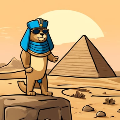 Go blue gopher as a pharaoh in Egypt on top of the Sphinx.