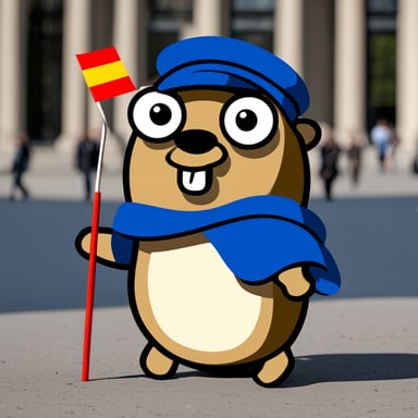 Go Blue Gopher is waving the German flag in Berlin.