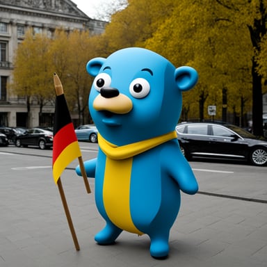 Go Blue Gopher with the German flag in Berlin.