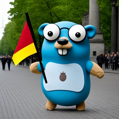 Go Blue Gopher with the German flag in Berlin.