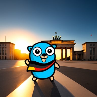 Go Blue Gopher with the German flag in Berlin.