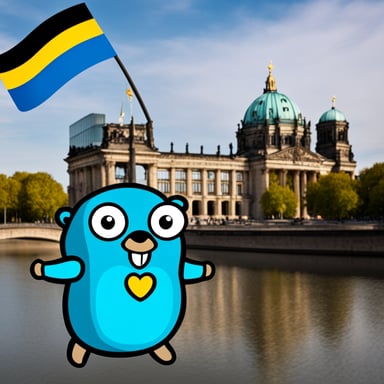 Go Blue Gopher with the German flag in Berlin.