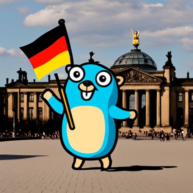 Go Blue Gopher with the German flag in Berlin.
