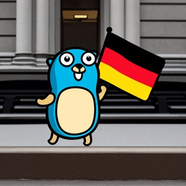 Go Blue Gopher with the German flag in Berlin.