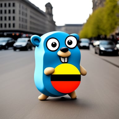 Go Blue Gopher with the German flag in Berlin.